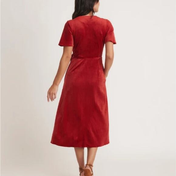 Marine Layer Red Dhalia Viola Velour Wrap Midi Dress L - Picture 2 of 13